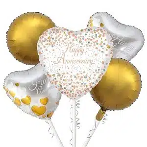 Silver, White & Gold - Happy Anniversary Balloon