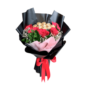 6 Red Roses w/8pcs Ferrero Rocher