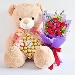 Giant teddy with rose and Ferrero