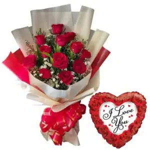 12 Red Roses with Mylar Balloon