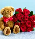 One Dozen Red Roses with Bear