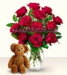 Red rose with teddy