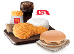 1 pc spicy chicken w/  rice,fries  and burger mcdo