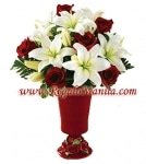 Red rose with White Lilies