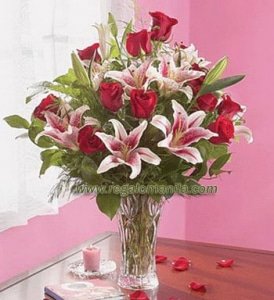 Roses and Lilies in Vase