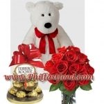 Giant teddy with rose and fererro