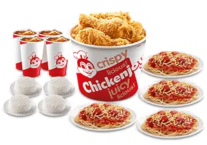 Chickenjoy w/ Rice, Jolly Spaghetti & Drinks