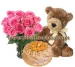 Teddy rose and cake