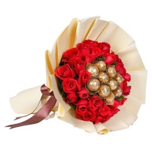 Majestic Red Roses with Ferrero