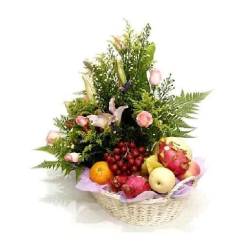 Pink Lily n Roses With Fruits